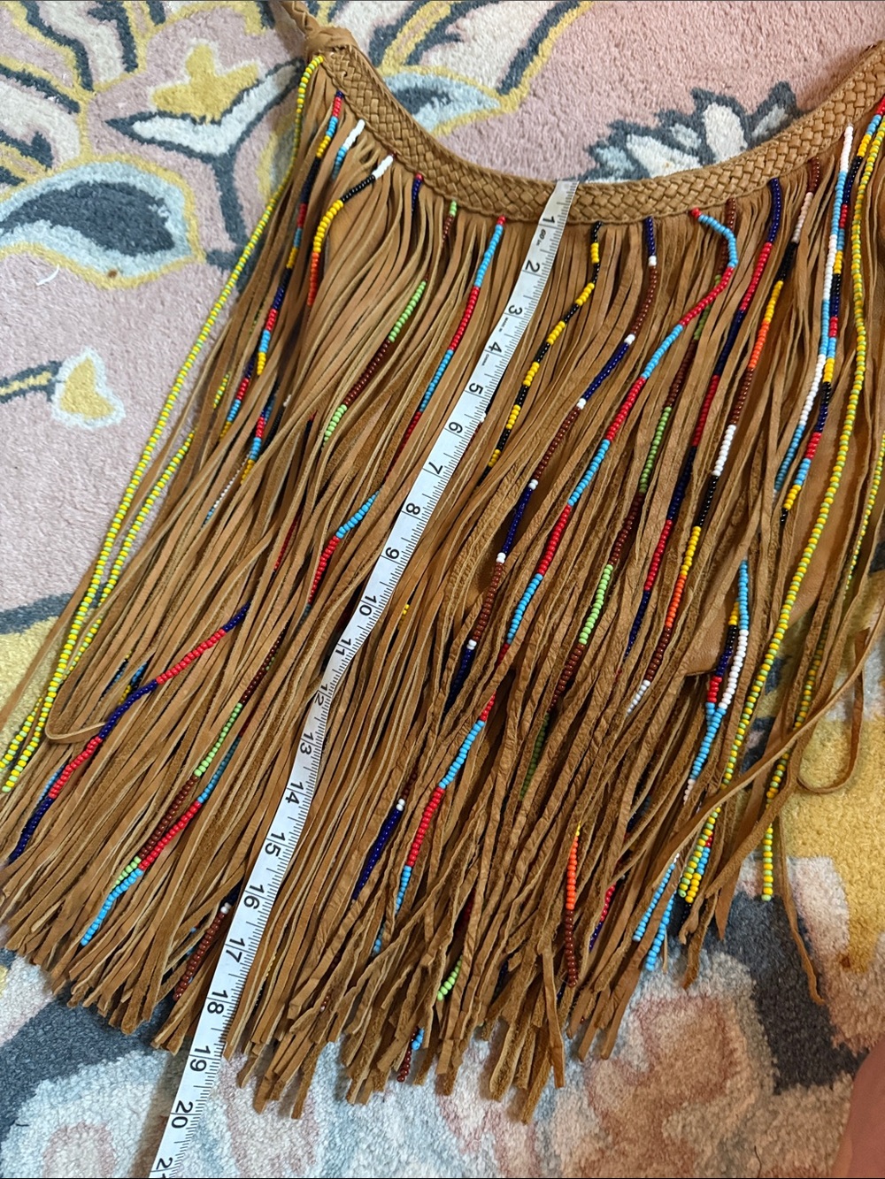 Kobler, Gypsy bag. Fringed Boho Crossbody Bag in Tan with Colorful Bead Accents - Picture 9 of 11